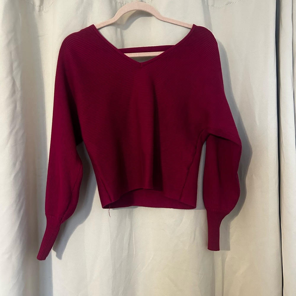 Pink Rose Women's V-Neck Ribbed Sweater in Fuchsia